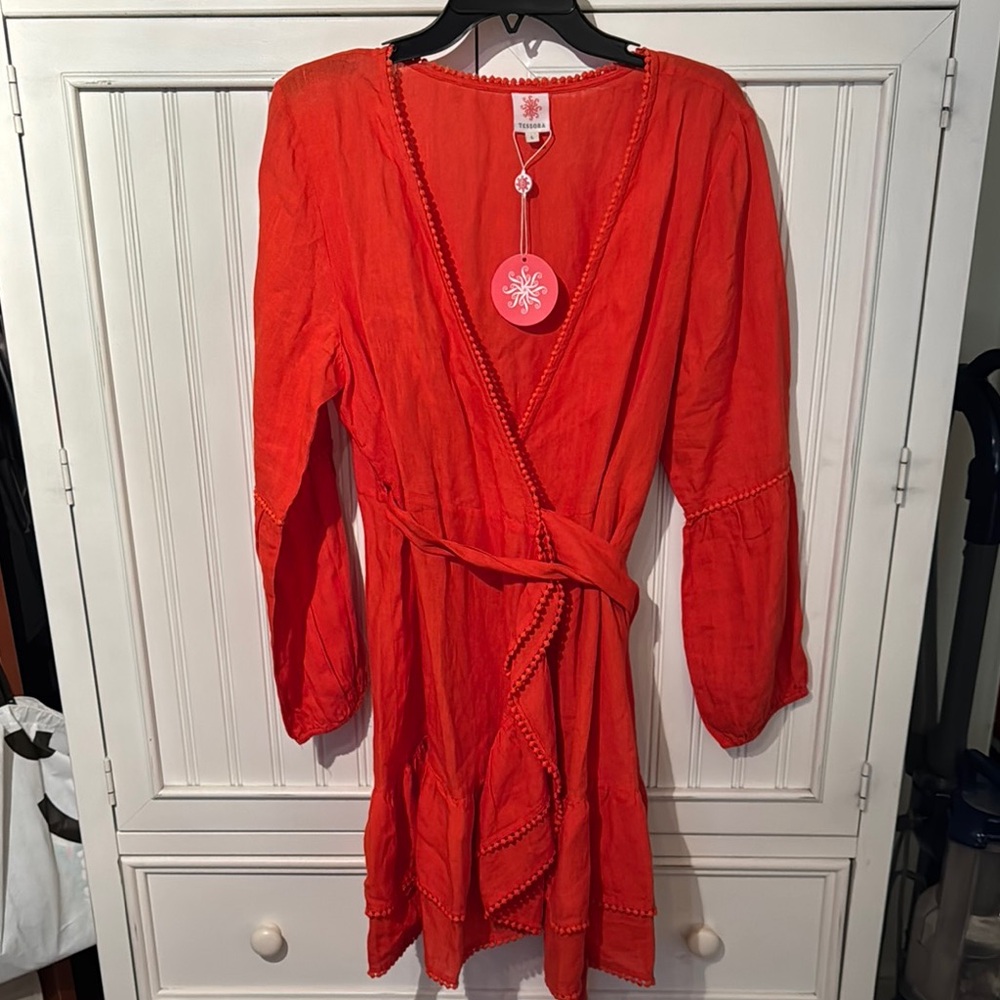 Tessora Paloma Bright Orange Wrap Dress
